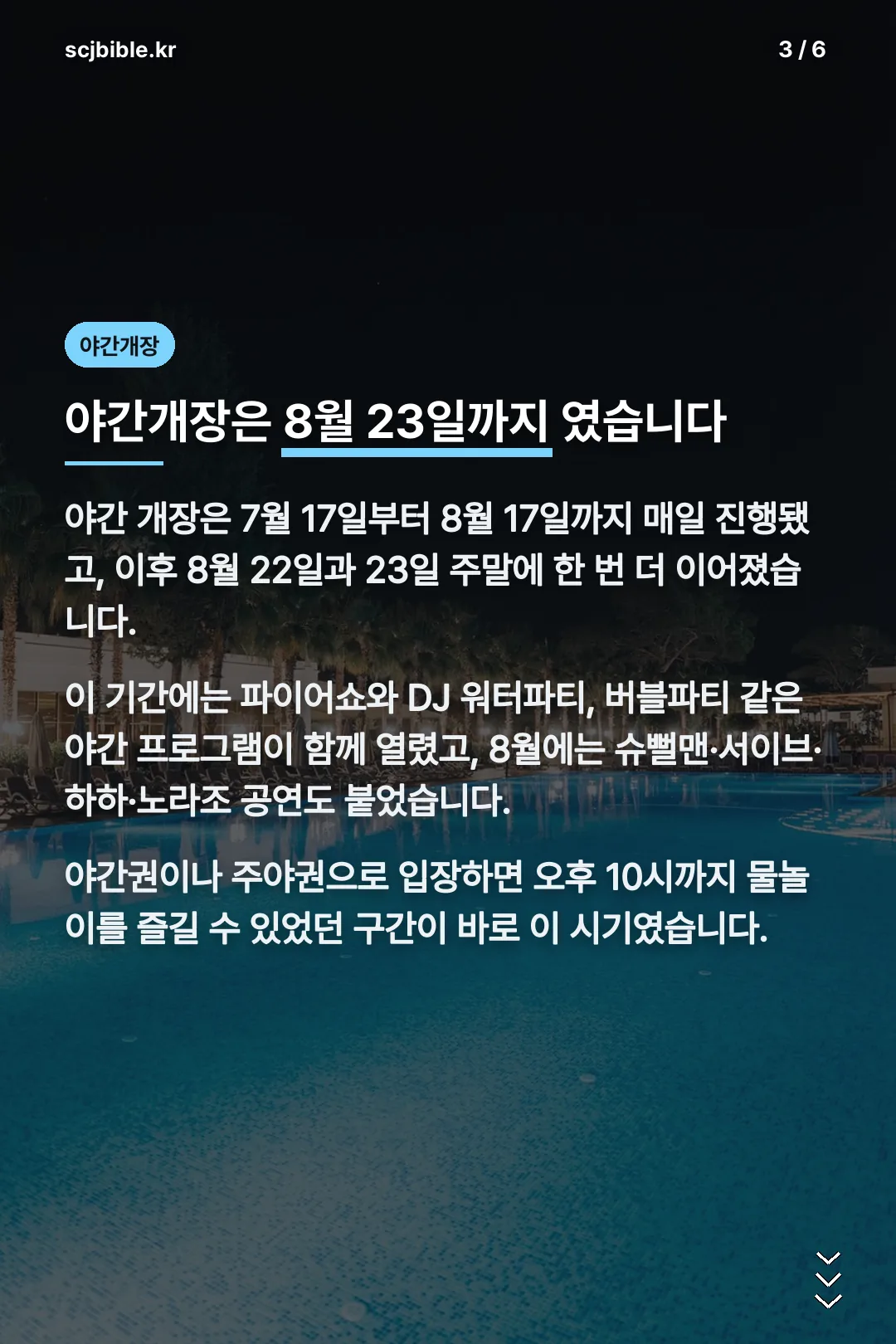 야간개장 8월 23일 마무리
