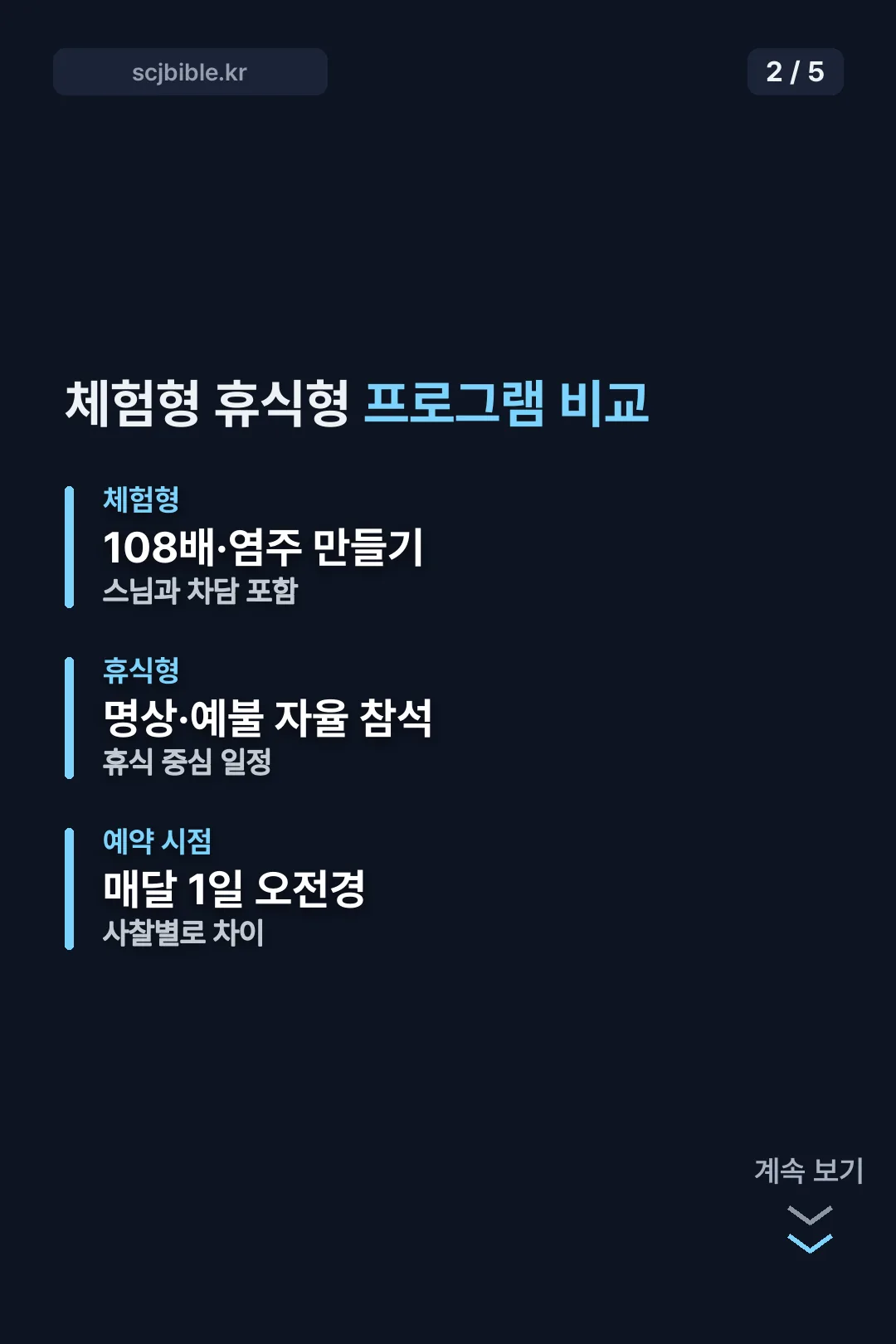 체험형 휴식형 프로그램 비교